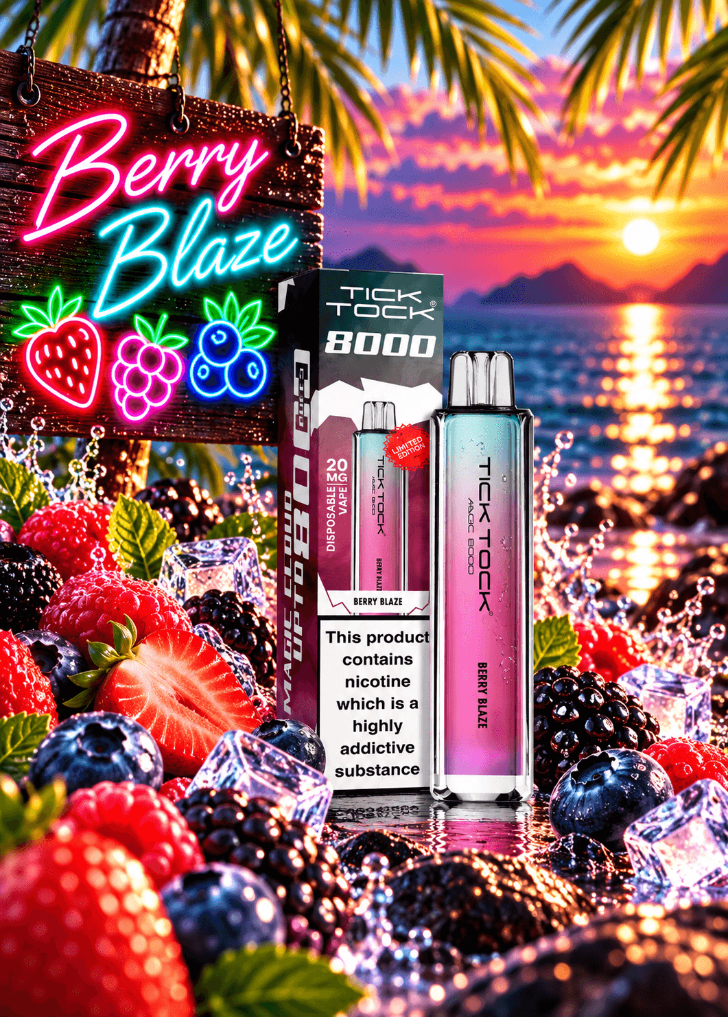 Tick Tock Berry Blaze 8000 puffs 20mg Disposable Vape