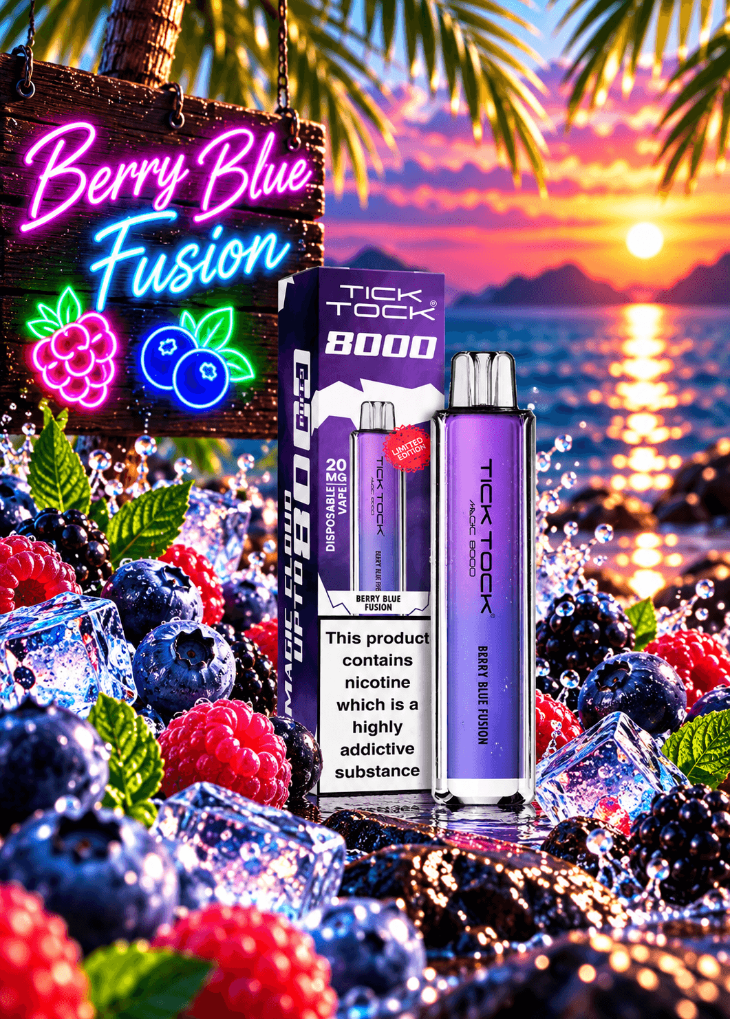 Tick Tock Berry Blue Fusion 8000 puffs 20mg Disposable Vape
