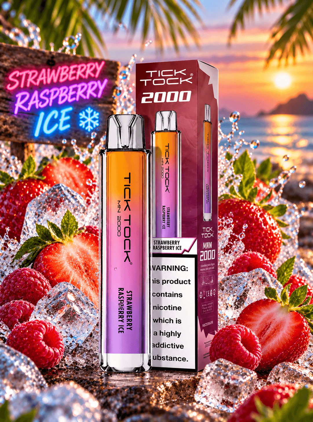 Tick Tock Strawberry Raspberry Ice 8000 puffs 20mg Disposable Vape
