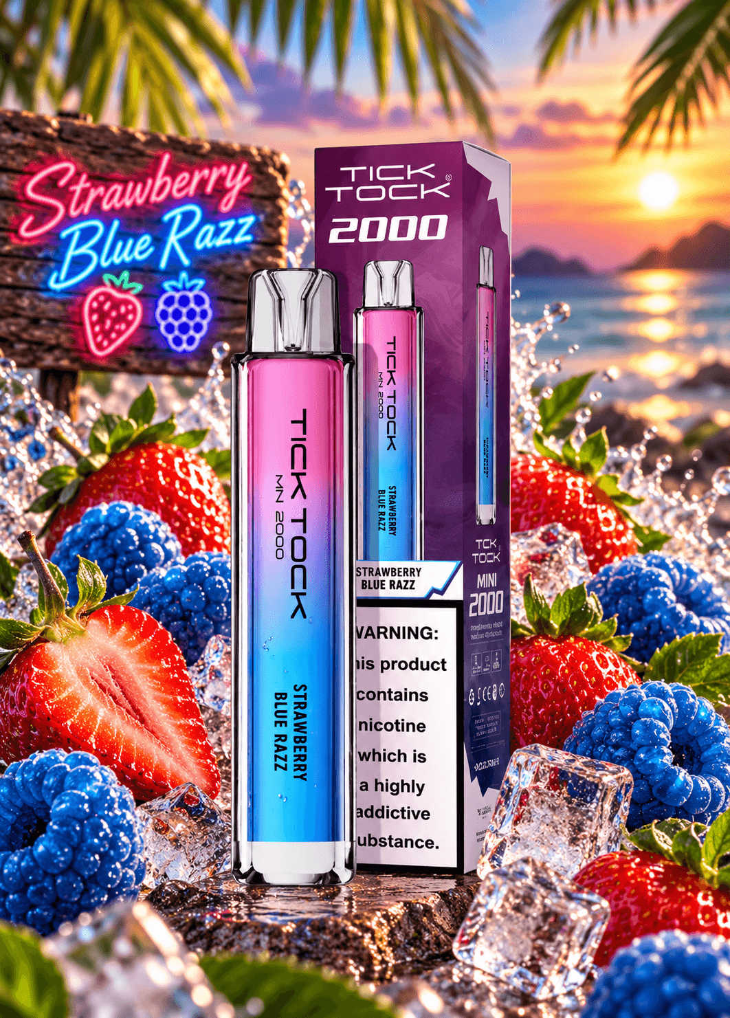 Tick Tock Strawberry Blue Razz 8000 puffs 20mg Disposable Vape