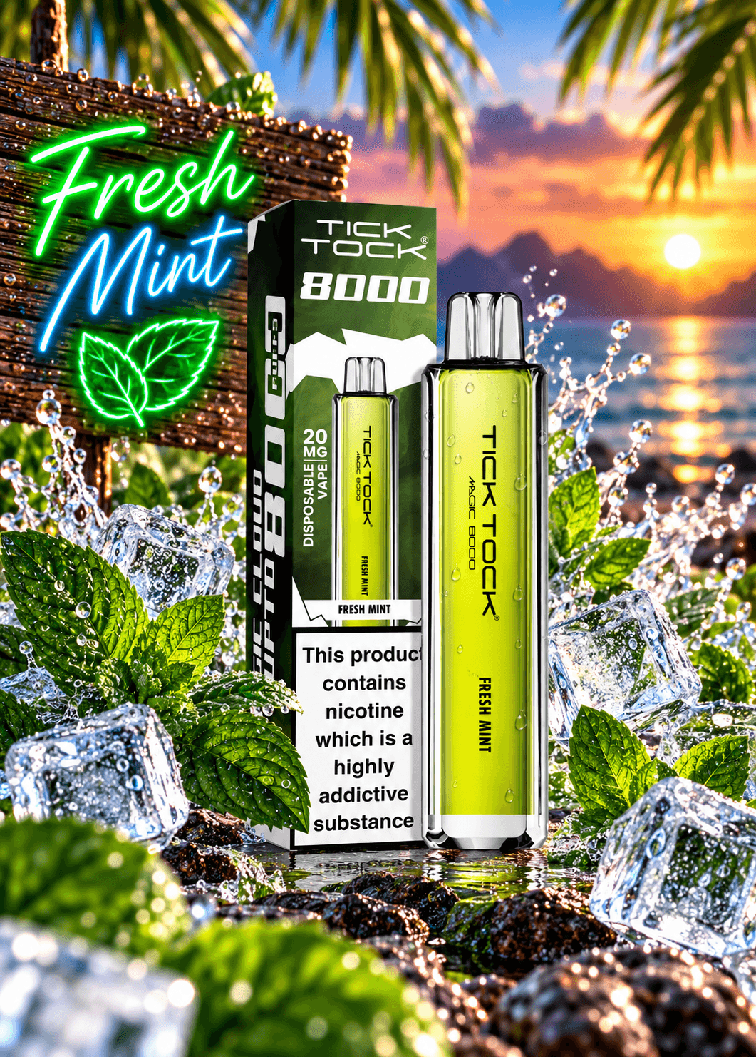 Tick Tock Fresh Mint 8000 puffs 20mg Disposable Vape