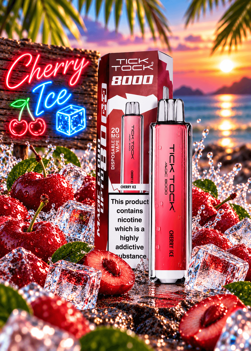 Tick Tock Cherry Ice 8000 puffs 20mg Disposable Vape